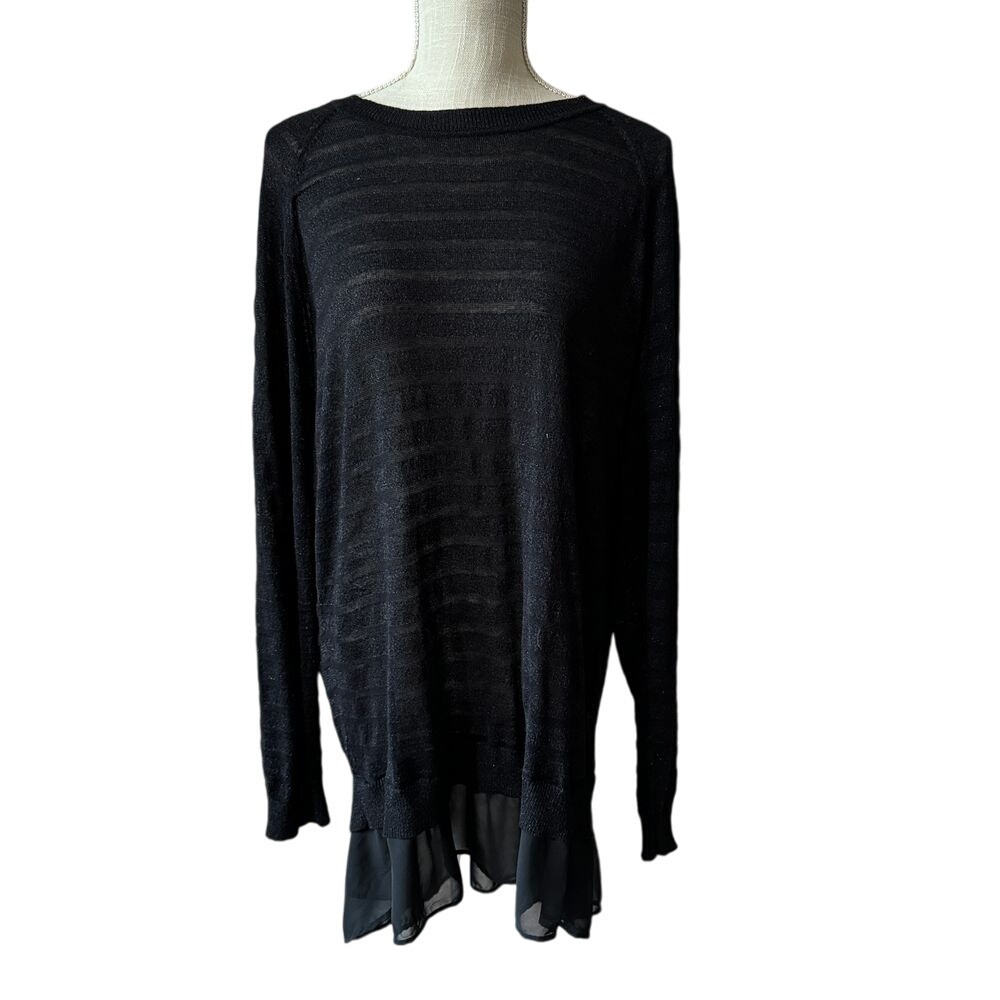 a.n.a Tunic Sweater Womens‎ 2X Black Metallic Shimmer Semi Sheer Minimalist Chic